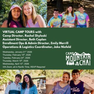 Curious if overnight camp could be the perfect fit for your family? 🏕️

Discover the magic of Camp Mountain Chai from wherever you are! Join us TOMORROW, January 21st, from 7–8 PM PTfor our virtual tour and get a glimpse into what makes CMC so special.
Meet our team, explore our programs, and see why so many campers call CMC their summer home. Don’t miss it!

📅 Date: Tomorrow, January 21st ⏰ Time: 7–8 PM PT 🔗 RSVP: https://tinyurl.com/CMCJanVirtualTour . . . #CMC #SummerCamp #Explore #Connect #Belong Nature Mountains Community CMCVirtualTour RegisterToday Summer2026