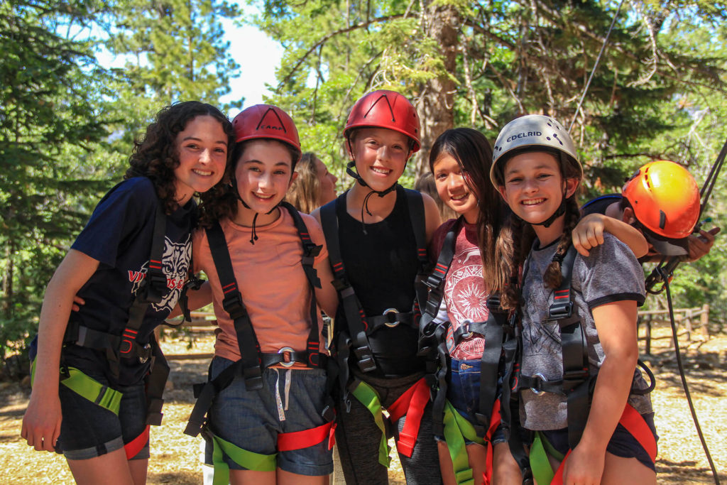 Campers in Harnesses and Helmets Ropes Course